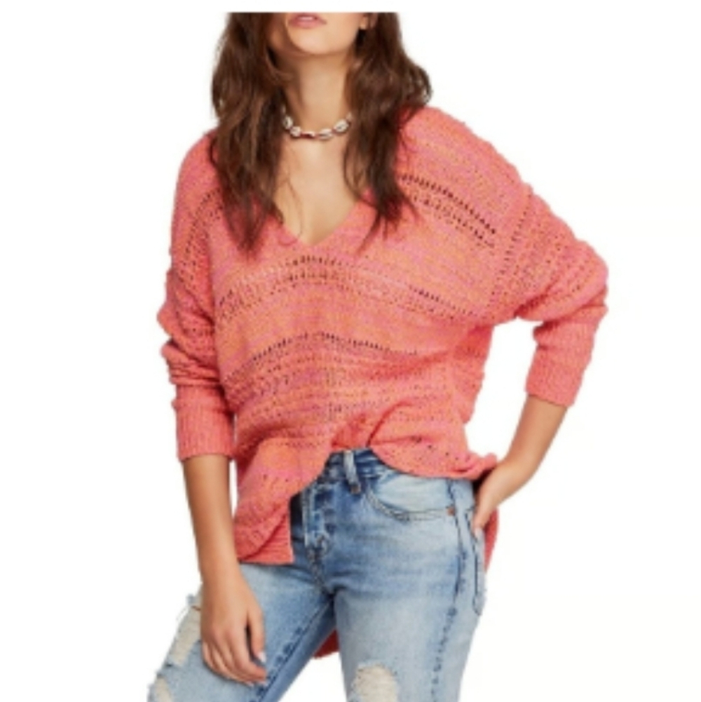 Free People Paloma Combo V-Neck Open Knit Sweater NWT Women's Size XS